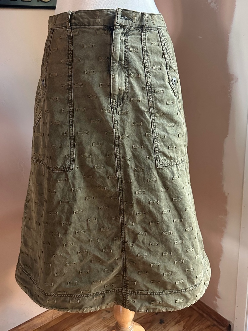 Anthropologie Army Green A-line Midi Skirt